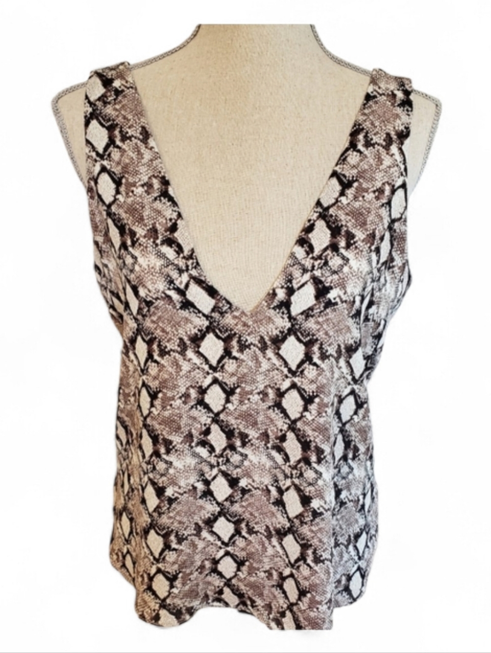 Leith Snake Print Deep V Front Tank, Womens Size Small